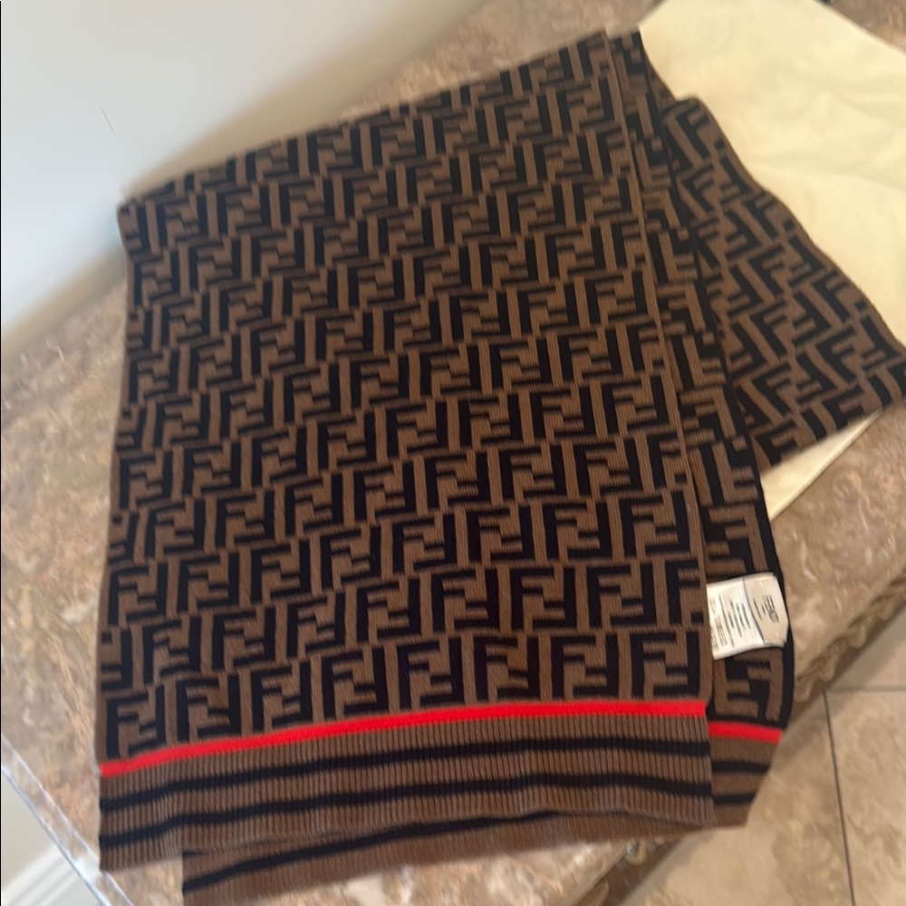 FENDI Black & Red Monogram Scarf (Pre-Owned)
